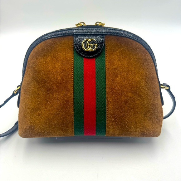 Auth Gucci Ophidia Dome Half Moon Web Cognac Brown Suede Small Crossbody Bag Ex+ - Picture 1 of 16